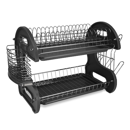Home Basics Home Basics 2 Tier Plastic Dish Drainer, Black ZOR96080